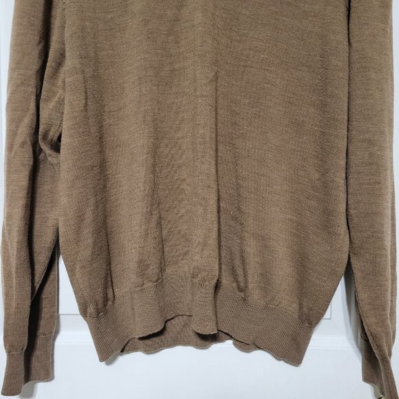L.L. Bean Tan Brown V-Neck Merino Wool Sweater - Picture 4 of 12